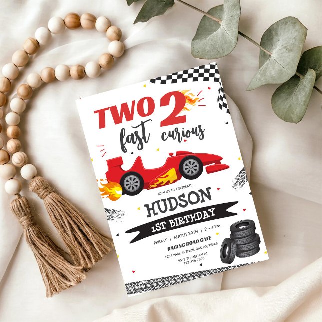 Two Fast Race Car Boy 2nd Birthday Invitation Inbjudningar (Skapare uppladdad)