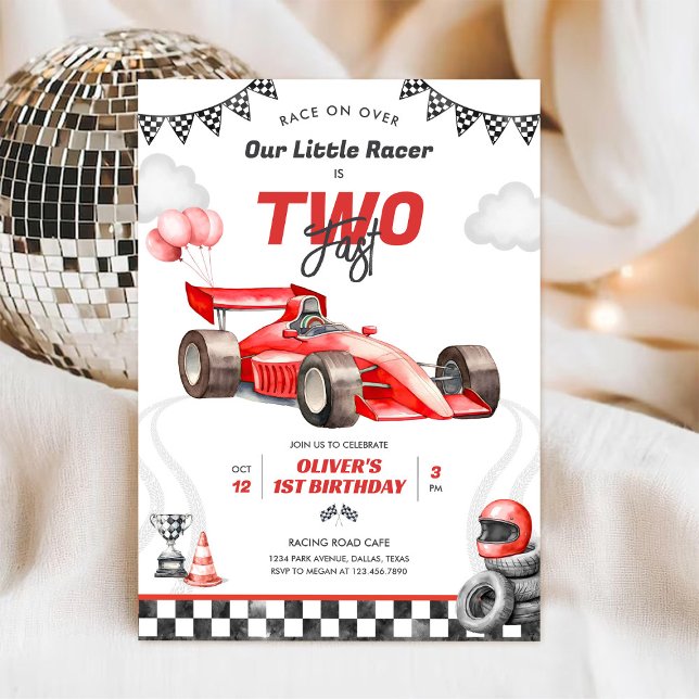 Two Fast Race Car Boy 2nd Birthday Invitation Inbjudningar (Skapare uppladdad)