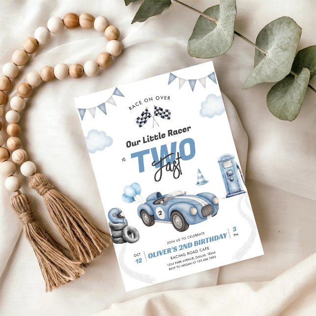 Two Fast Race Car Boy 2nd Birthday Invitation Inbjudningar (Skapare uppladdad)