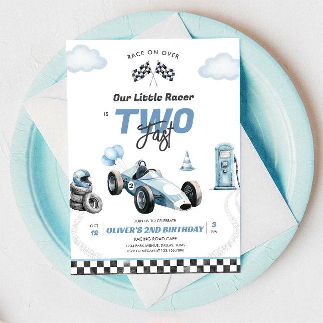 Two Fast Race Car Boy 2nd Birthday Invitation Inbjudningar (Skapare uppladdad)