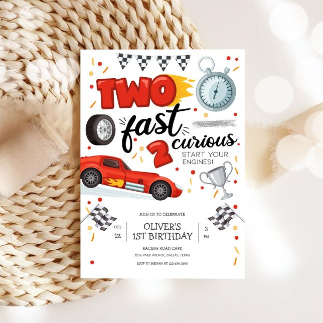 Two Fast Race Car Boy 2nd Birthday Invitation Inbjudningar (Skapare uppladdad)