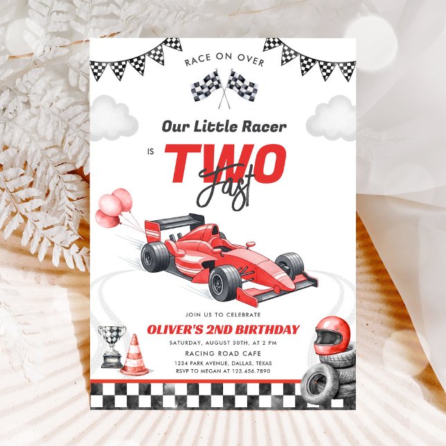 Two Fast Race Car Boy 2nd Birthday Invitation Inbjudningar (Skapare uppladdad)