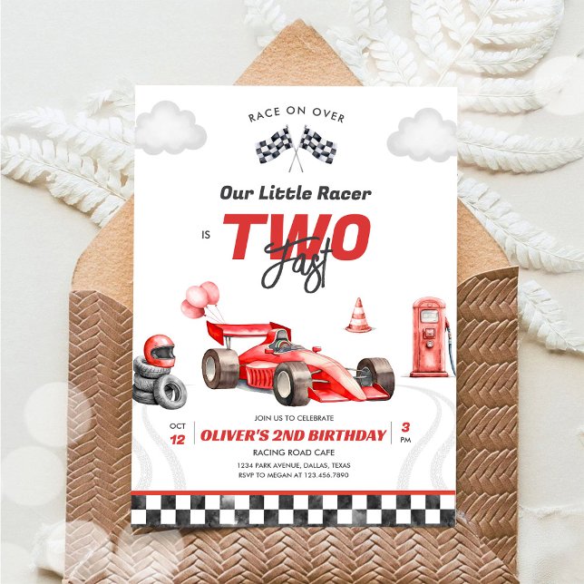 Two Fast Race Car Boy 2nd Birthday Invitation Inbjudningar (Skapare uppladdad)
