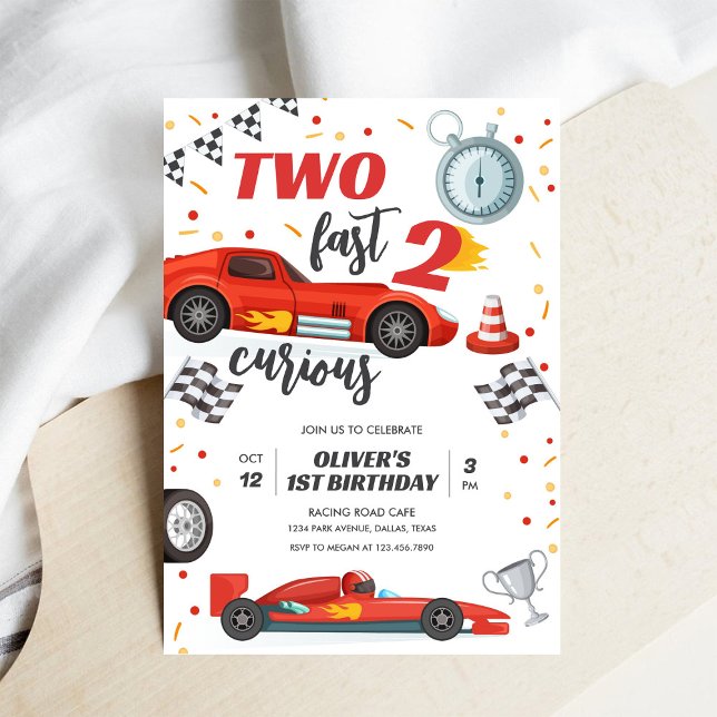 Two Fast Race Car Boy 2nd Birthday Invitation Inbjudningar (Skapare uppladdad)