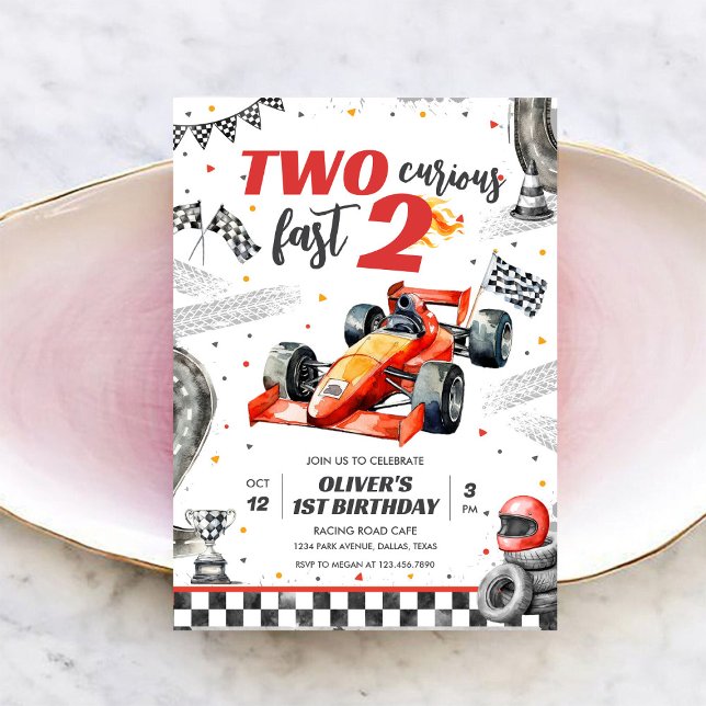 Two Fast Race Car Boy 2nd Birthday Invitation Inbjudningar (Skapare uppladdad)