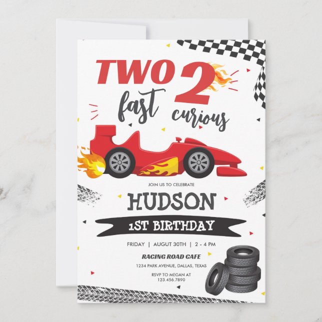 Two Fast Race Car Boy 2nd Birthday Invitation Inbjudningar (Framsida)