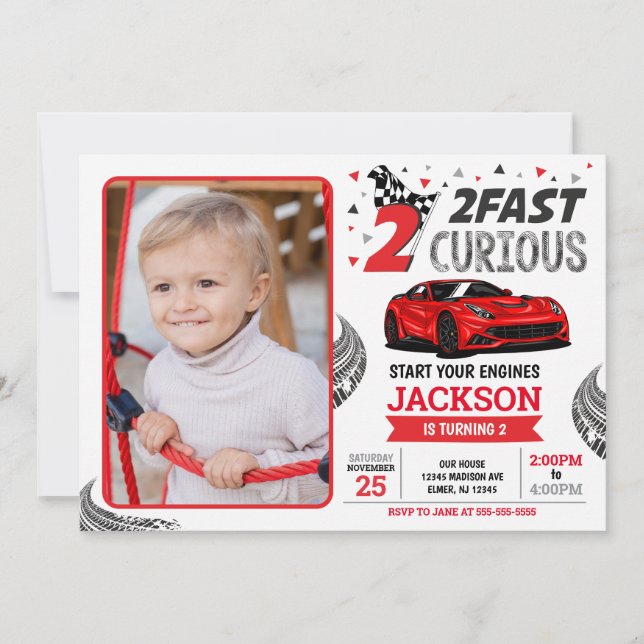 Two Fast Race Car Boy 2nd Birthday Party Photo Inbjudningar (Framsida)