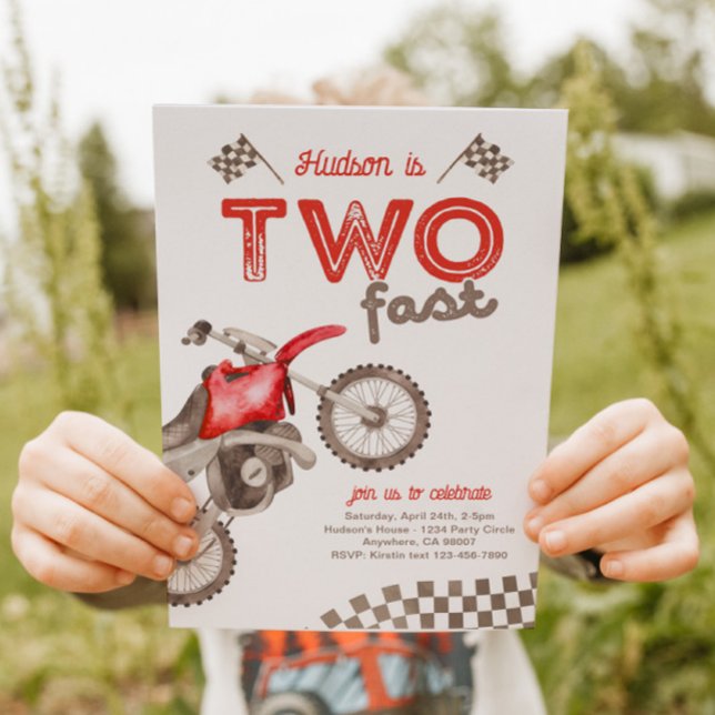 Two Fast Red Dirt Bike Invitation Inbjudningar (Skapare uppladdad)