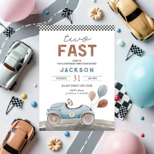 TWO Fast Tävla Bil Blue Boy 2:a födelsedagen Inbjudningar