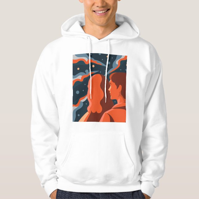 Two Figures Contemplating an Abstract Cosmic Scene Hoodie (Framsida)