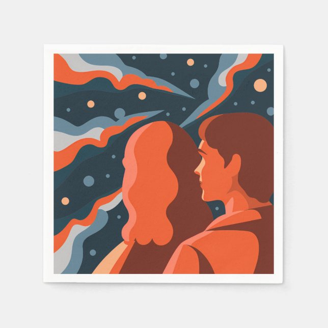 Two Figures Contemplating an Abstract Cosmic Scene Pappersservett (Framsidan)
