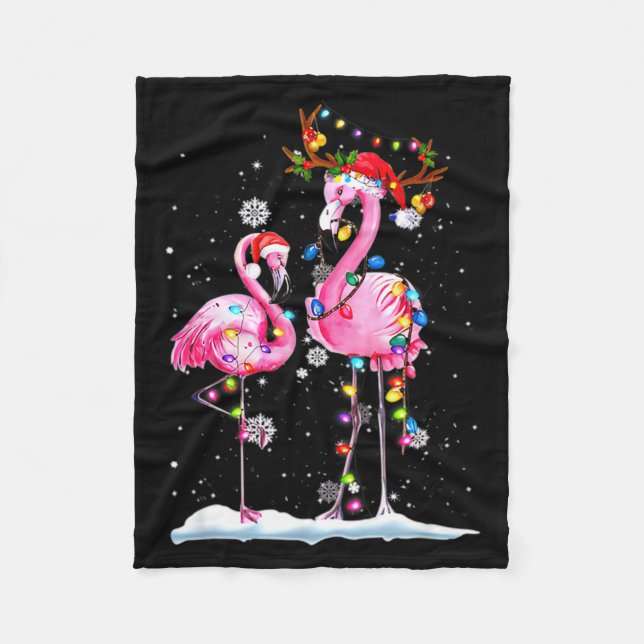 Two Flamingo With Santa Hat And Lights Merry Chris Fleecefilt (Framsidan)