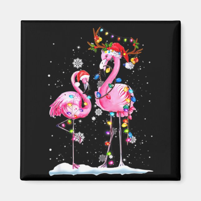 Two Flamingo With Santa Hat And Lights Merry Chris Magnet (Framsidan)