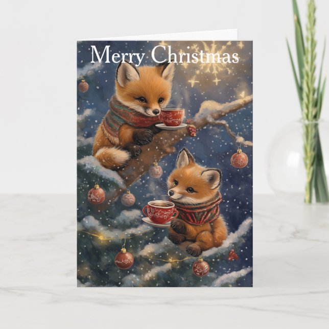 Two Foxes at Christmas Helgkort (Framsida)