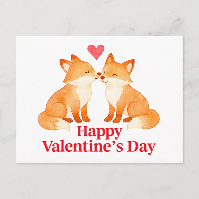Two Foxes with Heart – Valentine’s Day Illustratio Vykort (Framsida)