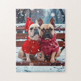 Two Frenchies In Winter Knitwear Pussel