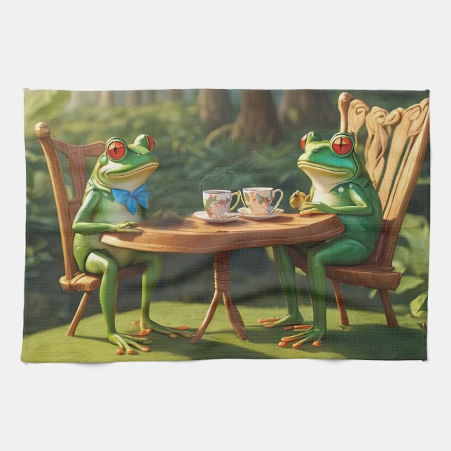 Two frogs having tea kökshandduk (Horisontell)