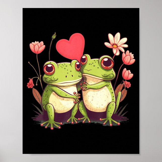 Two Frogs Valentines Day Love On Couple Frog  Poster (Framsidan)