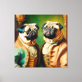 Two Funny Anthropomorphic Vintage Pug Canvastryck
