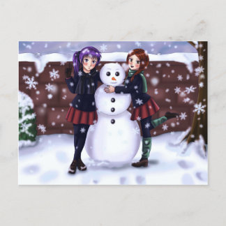 Two Girls and a Snowman Helg Vykort