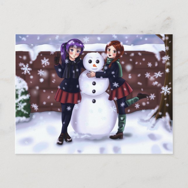 Two Girls and a Snowman Helg Vykort (Framsida)