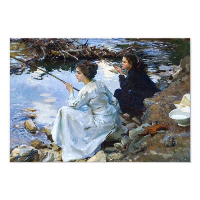 Two Girls Fishing, 1912 av John Singer Sargent Fototryck (Framsidan)