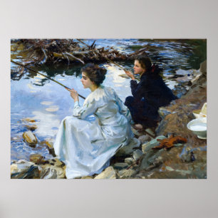Two Girls Fishing, 1912 av John Singer Sargent Poster