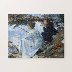 Two Girls Fishing, 1912 av John Singer Sargent Pussel