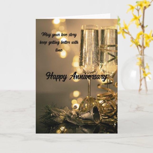 Two Glasses, One Love – Lovely Anniversary Card Kort (Gul blomma)