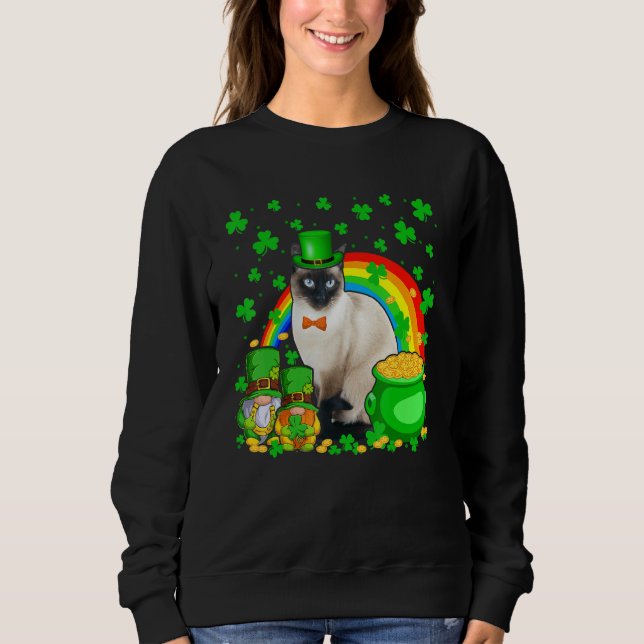 Two Gnomes And Siamese Wearing Patrick's Day Hat S T Shirt (Framsida)
