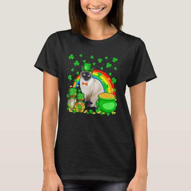 Two Gnomes And Siamese Wearing Patrick's Day Hat S T Shirt (Framsida)