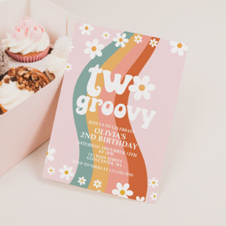 TWO Groovy daisy regnbåge 2 år Inbjudningar