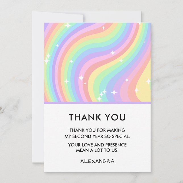 Two Groovy Retro Pastel Rainbow 2nd Birthday Tack Kort (Framsida)