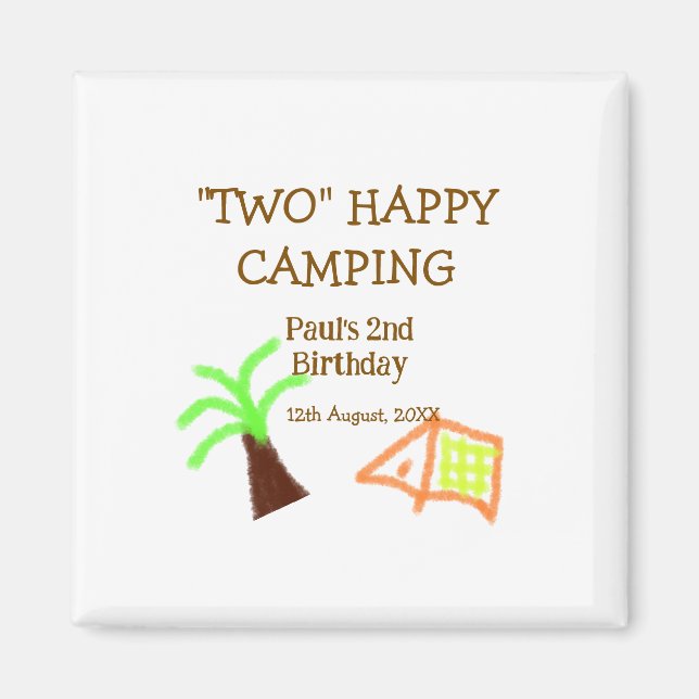 Two happy camping 2nd birthday tree camp kids magnet (Framsidan)