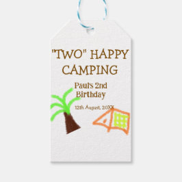 Two happy camping 2nd birthday tree camp kids presentetikett