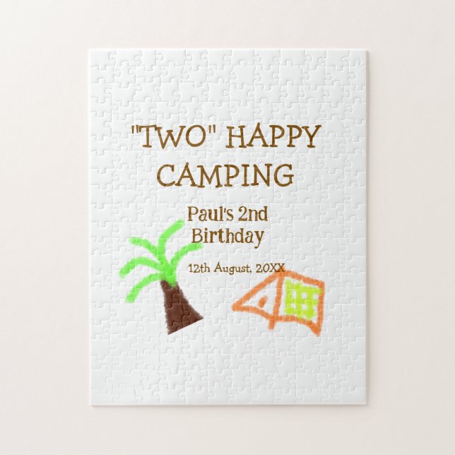 Two happy camping 2nd birthday tree camp kids pussel (Vertikal)