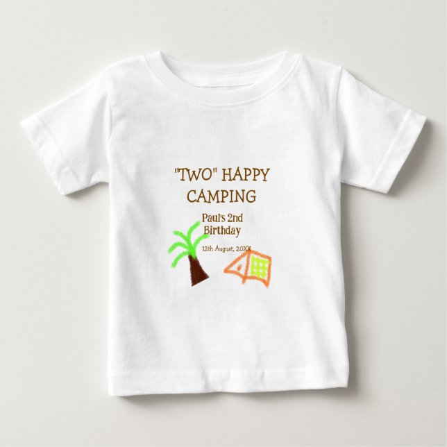 Two happy camping 2nd birthday tree camp kids t shirt (Framsida)