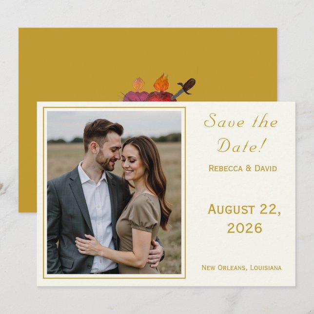 Two Hearts Catholic Flat Save The Date Card Spara Datumet (Fram/baksida)