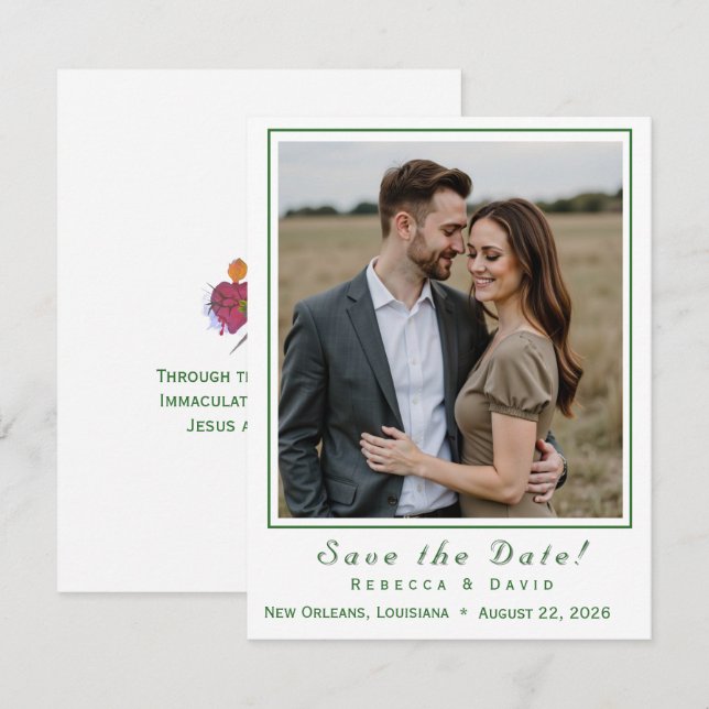 Two Hearts Catholic Flat Save The Date Card Spara Datumet (Fram/baksida)