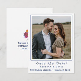 Two Hearts Catholic Flat Save The Date Card Spara Datumet