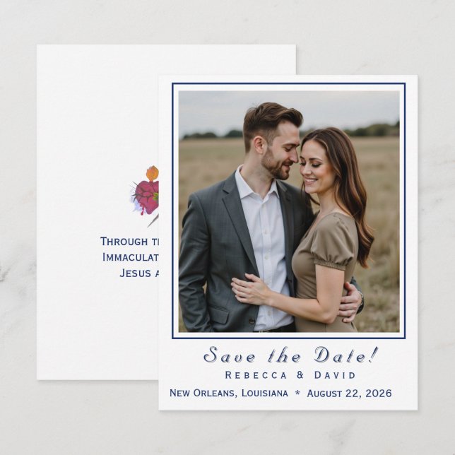 Two Hearts Catholic Flat Save The Date Card Spara Datumet (Fram/baksida)