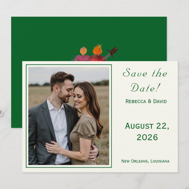 Two Hearts Catholic Flat Save The Date Card Spara Datumet (Fram/baksida)