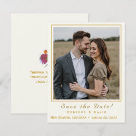 Two Hearts Catholic Flat Save The Date Card Spara Datumet