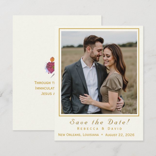 Two Hearts Catholic Flat Save The Date Card Spara Datumet (Fram/baksida)