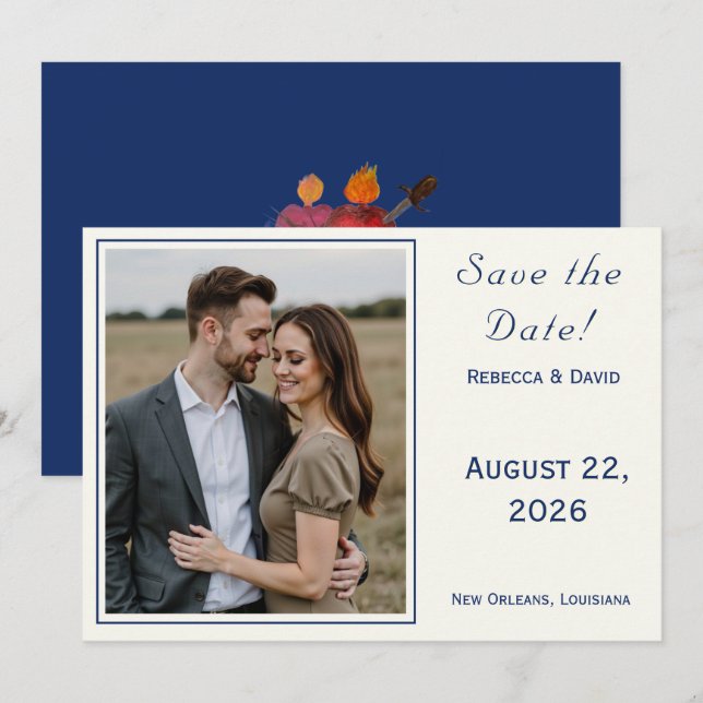 Two Hearts Catholic Flat Save The Date Card Spara Datumet (Fram/baksida)