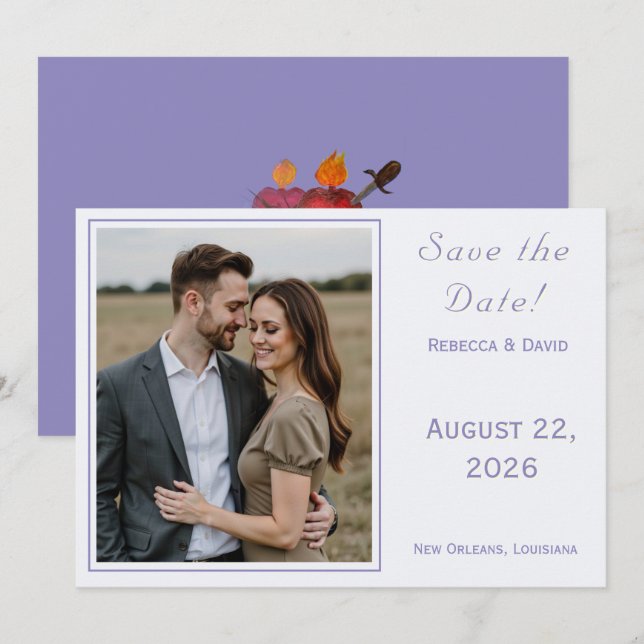 Two Hearts Catholic Flat Save The Date Card Spara Datumet (Fram/baksida)