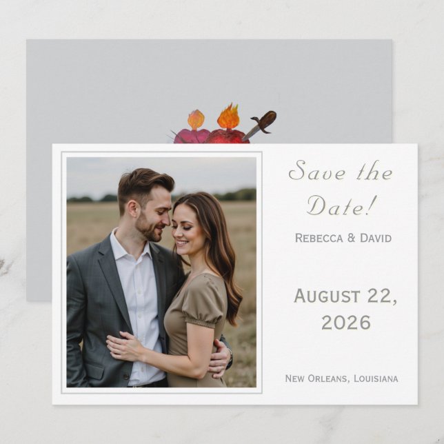 Two Hearts Catholic Flat Save The Date Card Spara Datumet (Fram/baksida)