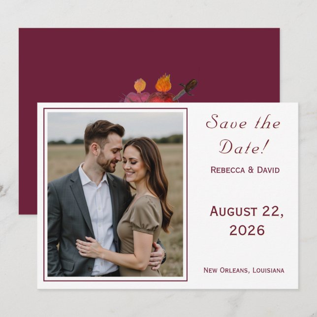 Two Hearts Catholic Flat Save The Date Card Spara Datumet (Fram/baksida)