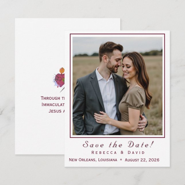 Two Hearts Catholic Flat Save The Date Card Spara Datumet (Fram/baksida)