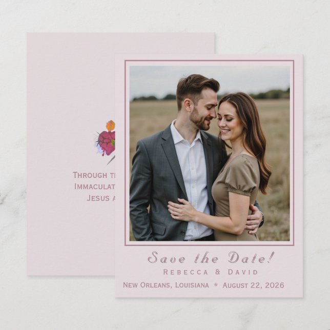 Two Hearts Catholic Flat Save The Date Card Spara Datumet (Fram/baksida)